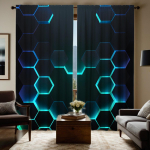 2tk HD stereokumer geomeetriline kuusnurkne dekoratiivne kardin Must lipsuga digitaalprindiga kardin Kodukaunistamise stiil Kaunistus W52H63inchW132H160cm