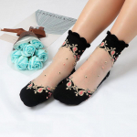 Naiste lilled l&auml;bipaistvad naljakad sokid suvised kevadised kristallklaasist siidist elastsed l&uuml;hikesed sokid Black