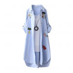 Naiste kevadine top multifilmi tikandid lahtine ebaregulaarne &auml;&auml;ris, &uuml;hev&auml;rviline alla keeratav krae &uuml;herealine p&auml;ikesekaitse, pehme hingav pikad varrukad M sinine