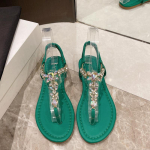 Moodsad T-stringiga rannasandaalid Naiste Kingad Moodsad Lamedad T-stringiga Sandaalid Puuritud Elastse Rihmaga Vabaaja Sandaalid Naistele V&auml;litingimusteks 36 roheline