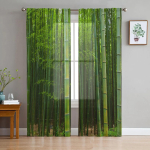 Bamboo Forest Rohelised l&auml;bipaistvad kardinad Elutoa aken T&uuml;llkardinad Magamistoa K&ouml;&ouml;gi jaoks Kodukaunistus Voile kardinad W135 x H137cm x1&Rod Pocket black