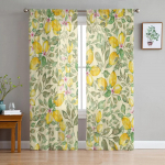 Puuvilja Akvarell Sidrun Roosa Lilleline L&auml;bipaistev Kardin Elutoa Kaunistuseks Aknakardin K&ouml;&ouml;ki T&uuml;ll Voile Organza Kardinad W135 x H115cm x1&Rod Pocket