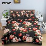 Lilled King Queen tekikott 3D v&auml;rviline lilledega tr&uuml;kitud pol&uuml;ester voodipesukomplekt teismelistele t&auml;iskasvanutele naistele lehed pehme tekikott EU single(135x200cm)