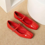 Naiste vintage Mary Jane Flats vabaaja balletikorterid, kandilise varbaga jalutusjalatsid pahkluu rihmaga, mugavad PU-nahast t&ouml;&ouml;korterid naistele 41 punane