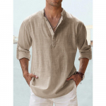 Uued puuvillased linased meeste s&auml;rgid vabaaja s&auml;rgid Kerged pikkade varrukatega Henley rannas&auml;rgid Hawaii T-s&auml;rgid meestele T&auml;navar&otilde;ivad XL