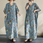 Suur suurus Suvine pikk kleit Ranna Naised V-kaelusega Lilleline Puhkus Pehme Lina Avar Maksi Kleit One Size helesinine v&auml;rv