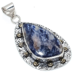 Sodalite Handmade 925 Sterling Silver Gift Two Tone Pendant 2.40 h6m95