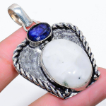 Rainbow Moonstone, Blue Jade 925 Sterling Silver Jewelry Pendant 1.97 y7y85