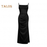 Naiste satiinist kehakleit, spagetid, rihmaga k&uuml;lgmine, pikk kleit, kaelus, seksikas klubi midikleidid &otilde;htusteks s&uuml;nnip&auml;evadeks pulmadeks S &scaron;ampanjav&auml;rvi