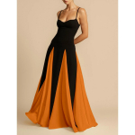 Mood Naiste V-kaelusega paeltega pikk kleit naistele Elegantne plisseeritud seljaosaga varrukateta kleit daamile &otilde;htuks L oranž