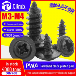 PWA Karastatud Mustad Ristpeaga Isekeermestavad Kruvid, &Uuml;mar Pea koos Seibiga, Terava Otsaga, Keskmise Pannipeaga, Suurused M3/M3.5/M4 3.5x12mm, 8pcs per set (1000 sets)