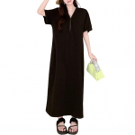 Naiste suvine l&uuml;hikeste varrukatega T-s&auml;rkkleit, poollukuga V-kaelusega maksikleit, vabaaja pikk suvekleit taskutega rannapuhkuseks M hall