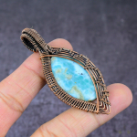 Republic Larimar Gemstone Handmade Copper Wire Wrap Jewelry Pendant 2.83 z5t05