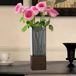 Cylindrical Bud Vase with Wooden Base for Floral Display in Dining Room 10cmx25cm