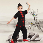 Laste Meeste Naiste Hiina Traditsiooniline KungFu &Uuml;likond Poistele T&uuml;drukutele Wushu Kost&uuml;&uuml;m Komplekt Tai Chi Rahvalik Esitus Lava Riietus 140 must