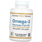 K&otilde;rgkvaliteediga kala&otilde;li, Omega-3 Premium Fish Oil, California Gold Nutrition 100 kapslit (67427003) 100softgels