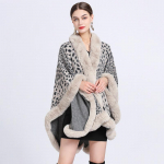 S&uuml;gise ja Talve Naiste Kunstotter K&uuml;&uuml;likukarva Kraega Leopardmustriga Jacquard-r&auml;tik Keep Suur Suurus Silmkoeline Kardigan-Jakk One Size