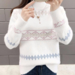 S&uuml;gistalv, naaritsa sametist imitatsioon, kilpkaelus, kootud kampsun, naised, Korea kudum, pullover, pikkade varrukatega kampsun, kilpkaelus S