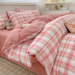 Puhast puuvillast voodipesu neljaosaline komplekt Lihtne ruuduline puuvillane lina Tekikott Triibuline voodipesu 2.2m four-piece set