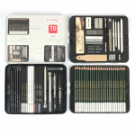 70-osaline plekkkarbis visandamis- ja joonistuspliiatsite komplekt Kunstitarbed No. 1 must