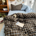 Voodipesu Komplekt Ins Atmosf&auml;&auml;r Sinine Kohvipruun Ruuduline Segatud Pesusinise Puuvillaga Minimalistlik Neljaosaline Komplekt L&otilde;&otilde;tsaga Linu Tekikate Flat Bed Sheet&150x200 4pcs gray