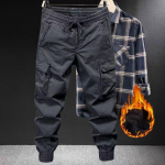 Talvised Cargo P&uuml;ksid Meestele Fliisvoodriga Paksud Soojad Slim Fit Joggers Streetwear Vabaaja Puuvillased Termop&uuml;ksid L hall
