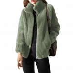 S&uuml;gis Talv Naiste Kampsun Mantel Kahepoolne Karvane Pl&uuml;&uuml;s Lukuga Pingutusn&ouml;&ouml;riga P&uuml;stkrae Pikkade Varrukatega Paksenenud &Uuml;hev&auml;rviline Korallfliisist Kootud Jakk S roheline