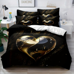 3-osaline voodipesukomplekt Must Armastus S&uuml;damega 3D-tr&uuml;kiga Hubane tekikottikomplekt King Queen Twin Single Suurus S&uuml;nnip&auml;evakingitus Magamistoa Kaunistus EU Single 135x200cm