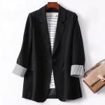 Naiste pikak&auml;iguline kevadine vabaajablazer Moodne &auml;riplaidkost&uuml;&uuml;m Naiste t&ouml;&ouml;kontori blazer Naiste mantlid Naise jakk M must