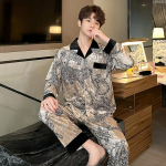 Kuldne Sametist Paari Pidžaama Talvine Uus Meeste ja Naiste Pikkade Varrukatega P&uuml;ksid Soe Koduriiete Komplekt M