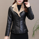 Plush Lapels Faux Faux nahast jakk naistele Nahkjakk S&uuml;gisene Slim Fit kardiganmantel Pealisr&otilde;ivad Daami l&uuml;hike jope 3XL hall