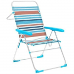 Chaise pliante - Marbueno - Mod&egrave;le 10464 - Aluminium - 5 positions r&eacute;glables - Rayures orange et bleu sinine