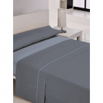 Parure de draps en coton - Casa Campo - Gris - &Agrave; carreau - Lit 180 cm - 260x260 cm - 2 taies 50x85 cm - D&eacute;contract&eacute;