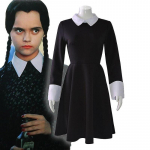 Anime Addamside Cosplay Perekond Wednesday Addamsi Kost&uuml;&uuml;m Halloweeni Must Kleit Naistele Cosplay Kost&uuml;&uuml;m 3XL