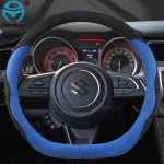 for Suzuki Swift 2017 2018  DERMAY Suede Leather Car Steering Wheel Cover Non-slip Auto Accessories Interior sinine