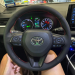 ization Hand Sewing Microfiber Leather Car Steering Wheel Cover Accessories For Toyota RAV4 SUV -2024 Avalon - Red Thread