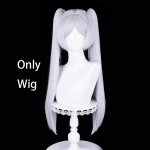 Anime Frieren Cosplay parukas 68cm h&otilde;bevalge, kaks hobusesaba, kuumakindlad s&uuml;nteetilised juuksed + paruka m&uuml;ts