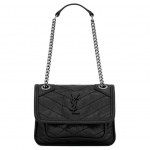 Saint Laurent Niki V tepitud nahast minik&auml;sikott magnetkinnitusega Naiste k&auml;ekotid Must 823951-0EN04-1000 Box(Basic Set+Box)
