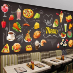 Kohandatud mis tahes suurusega seinamaaling tapeet 3D k&auml;sitsi maalitud toidud L&auml;&auml;ne restoran Kiirtoidupood Taustaseina dekoratsioon 3D seinamaal 200 cm(W) x 140 cm(H) yellow