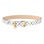 LOUIS VUITTON x Takashi Murakami koost&ouml;&ouml;br&auml;ndi klassikalise mustriga dekoratiivne pandla D-r&otilde;ngaga veisenahast v&ouml;&ouml; naistele valge 3CM lai 80-Original Box valge/beež