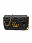 Gucci Gg Marmont Kuldne Retro Topelt G Logo V&otilde;tmehoidjaga V-kujuliselt &Otilde;mmeldud Nahast ja Veisenahast &Uuml;he &Otilde;la Messengeri Kott Ultra-Mini Naiste Must Basic+Dust Bag