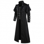 Vintage Halloweeni keskaegne Steampunk Assassin Elves Piraadikost&uuml;&uuml;m T&auml;iskasvanute Meeste Must Pikk Jakk Gooti soomustega nahkmantlid L must