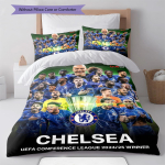 Chelsea FC Mustriga Voodipesu Tekikott Komplekt Tekikott Padjap&uuml;&uuml;r Kodu Dekoratsioon S&uuml;nnip&auml;evakingitus (1 * tekikott + 2 * padjap&uuml;&uuml;ri, ilma s&uuml;damikuta) 135x200cm blue