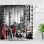 Must-valge New Yorgi maastik du&scaron;ikardinate komplekt 3D hoone Kodusein Taustadekoratsioon P&otilde;hjamaade pol&uuml;ester Vannitoa Vanniekraan W230H180(CM)-1 Pcs