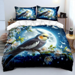 Kakatiel Kuuvalguses &Otilde;ites Istumas Prindiga Voodipesukomplekt 1 Tekikott 2 Padjap&uuml;&uuml;ri T&auml;iskasvanutele ja Lastele Luksuslik Kingitus T&auml;issuurus 135x200cm