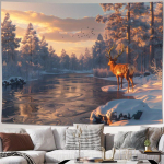 Metskitsede vaip Seinale riputatav Suur 150x300cm Maaelu Loodus Mets P&auml;ikeseloojang Loomastik Kunstiline Dekoor 150X180CM
