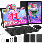 Android 15, 2-&uuml;hes tahvelarvuti, 11 tolli, 24 GB + 128 GB, kaheksatuumaline, 6800 mAh, n&auml;otuvastus, klaviatuurikomplekt must