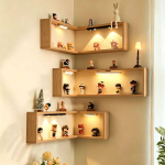 Tammepuidust 90&deg; Nurgaseinariiul - Dekoratiivne Raamaturiiul ja V&auml;ikeste M&auml;nguasjade Korraldaja 40*20*20CM + 20CM Light Strip