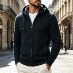 Meeste kapuutsiga kampsun Trendikas vabaaja kootud pullover s&uuml;giseks ja talveks XL black