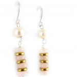 Les Tr&eacute;sors De Lily [K7298] - Boucles 'Beaut&eacute; Biwa' dor&eacute; ivoire quartz rose kuld